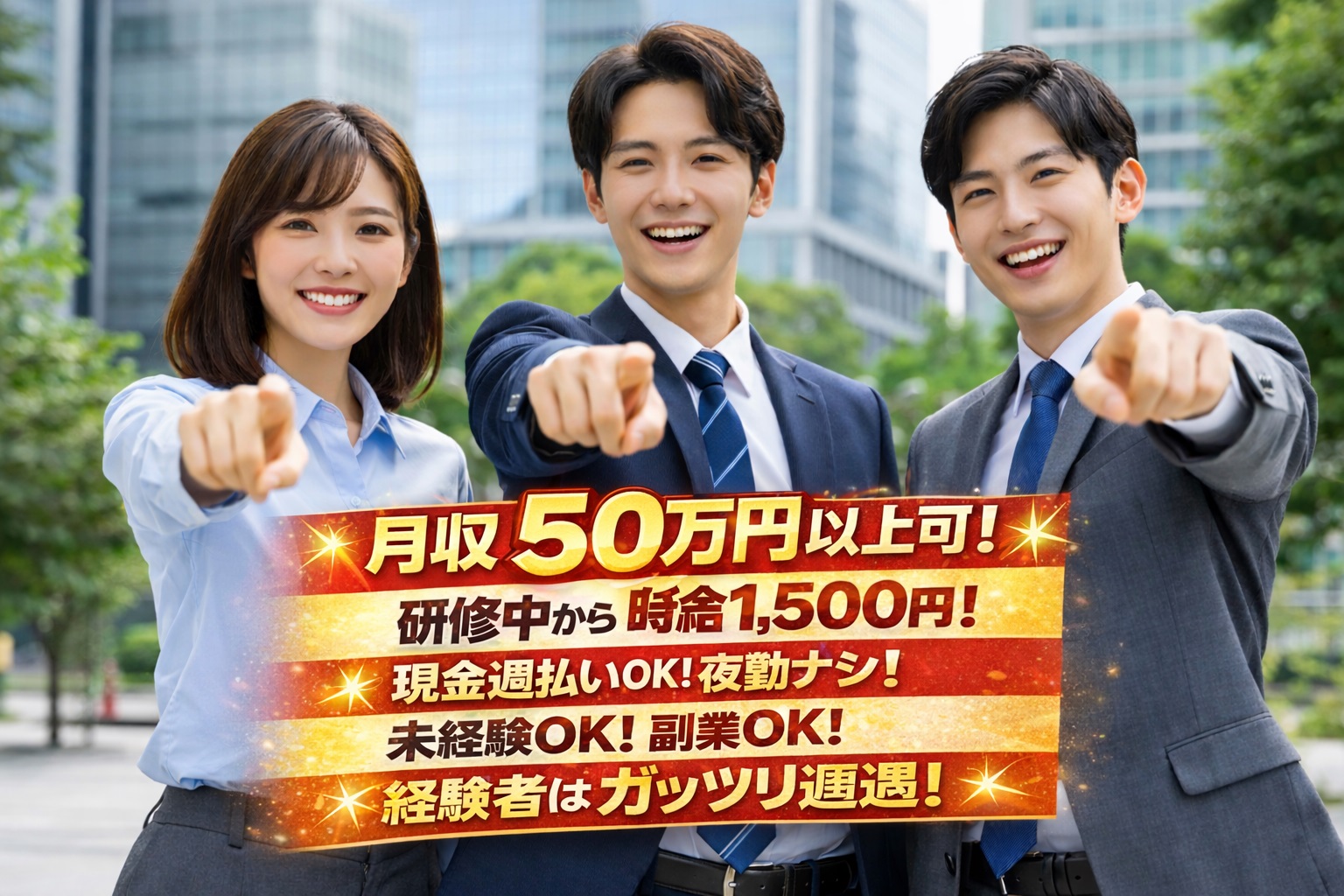 【研修から1500円!】現金週払い!夜勤なし!未経験OK!副業OK!経験者優遇!