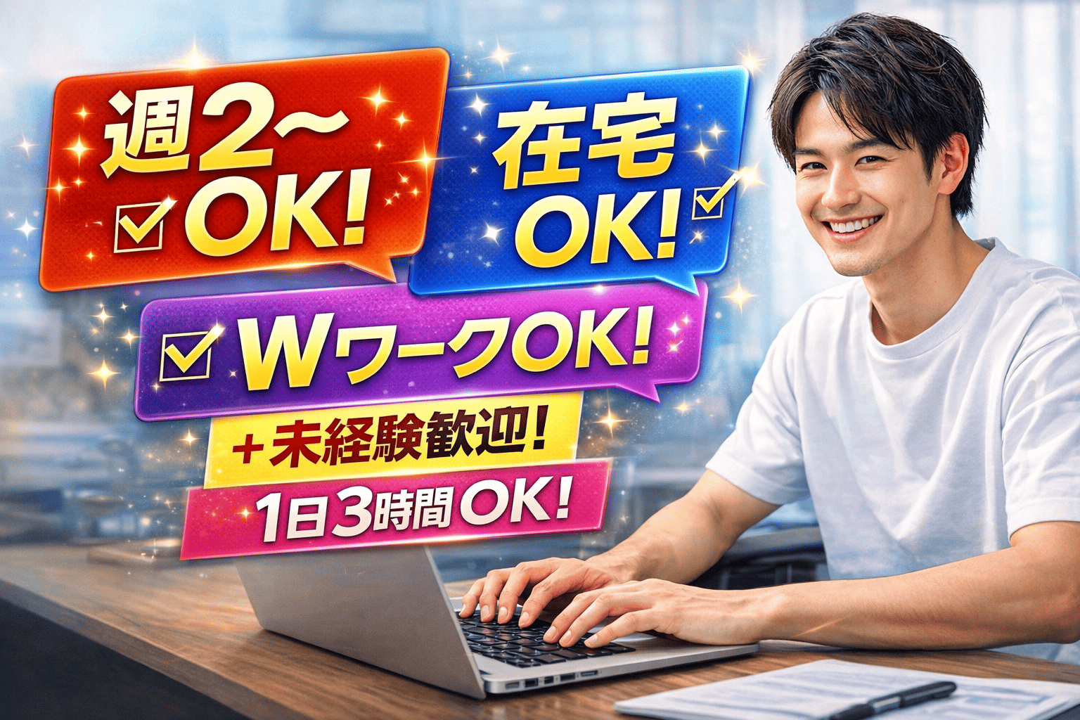 【未経験者大歓迎！】完全在宅OK／週2日・1日3時間〜勤務可／WワークOK！自分のペースで始められるメールオペレーター募集