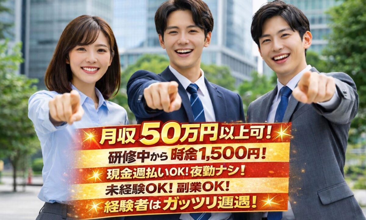 【研修から1500円!】現金週払い!夜勤なし!未経験OK!副業OK!経験者優遇!